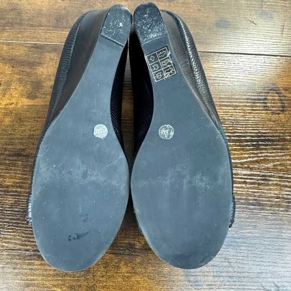 Tory Burch Natalya Pebbled Leather Wedge Heels Black Size‎ 7.5 - Picture 9 of 10